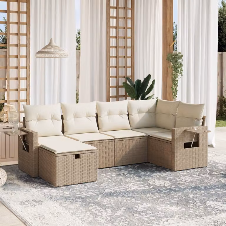 Set Divano da Giardino vidaXL 6 pz a L con Cuscini Beige e Struttura in Metallo e Polyrattan