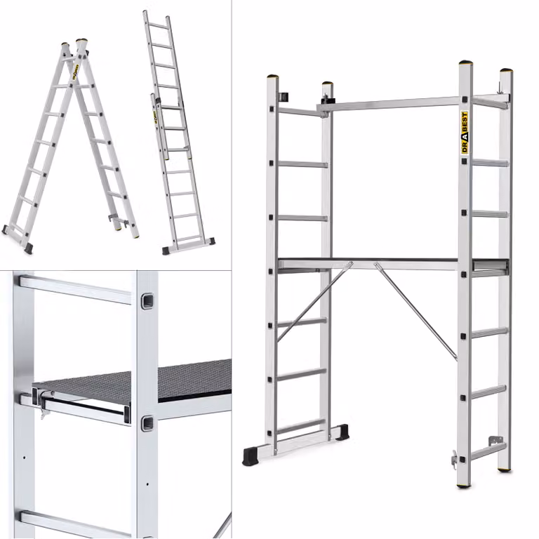Drabest | Ponteggio in alluminio - Ponteggio in alluminio 2x7 - Ponteggio a scala - Capacità di carico della piattaforma: 150 kg - Dimensioni della pi