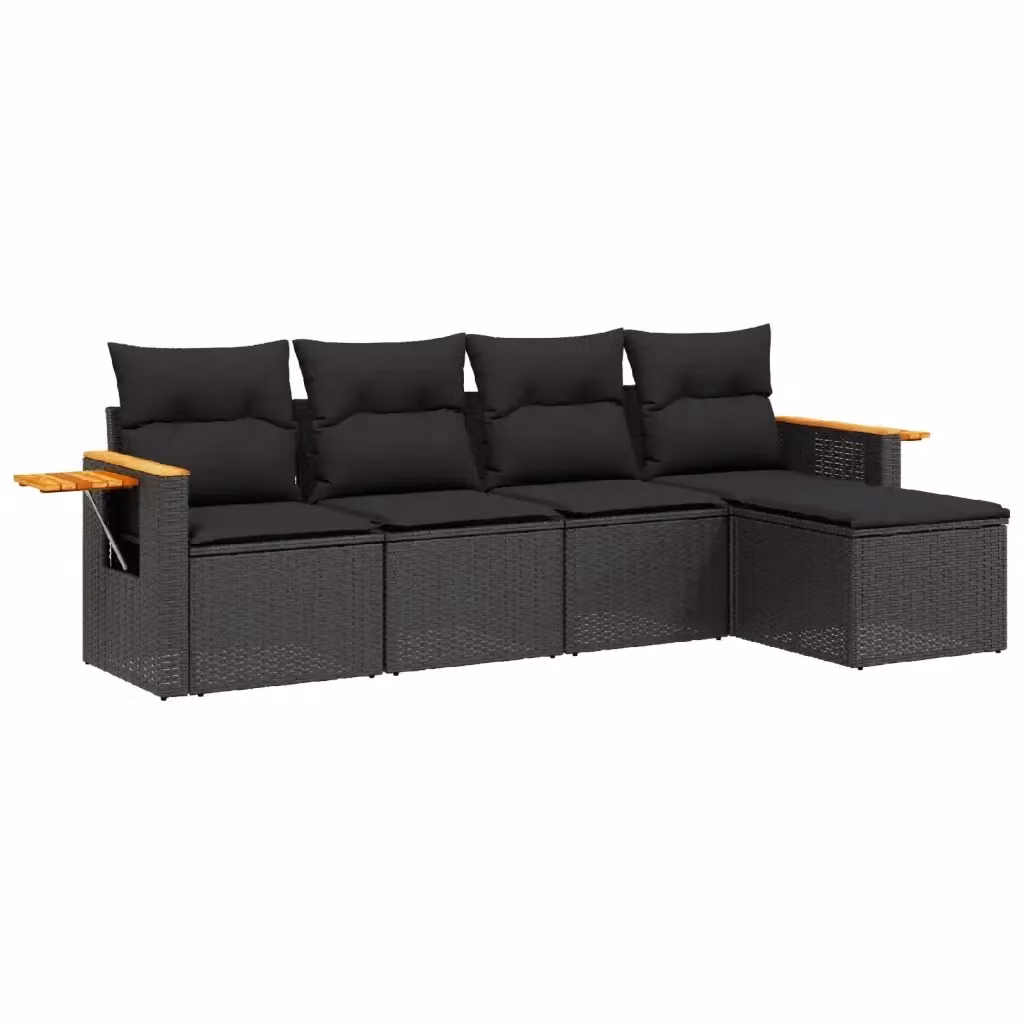 Set Divani da Giardino vidaXL a Forma di L in Polyrattan Nero con Cuscini e Tavolino – 2