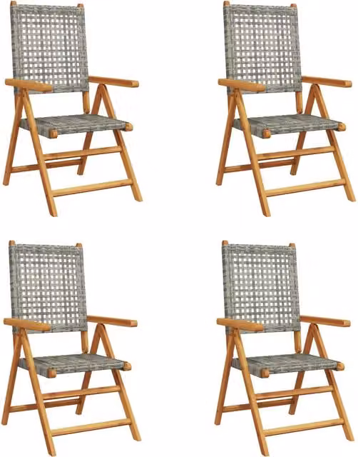 Sedie Giardino Reclinabili 4 pz | Sedie da Esterno Grigie Polyrattan Legno Massello
