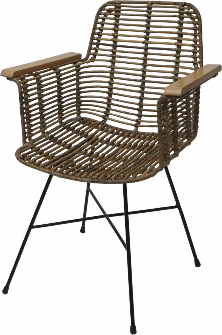 Sedia da pranzo HWC-M29, sedia da cucina sedia in vimini sedia in rattan sedia in rattan con braccioli, Kubu rattan legno metallo