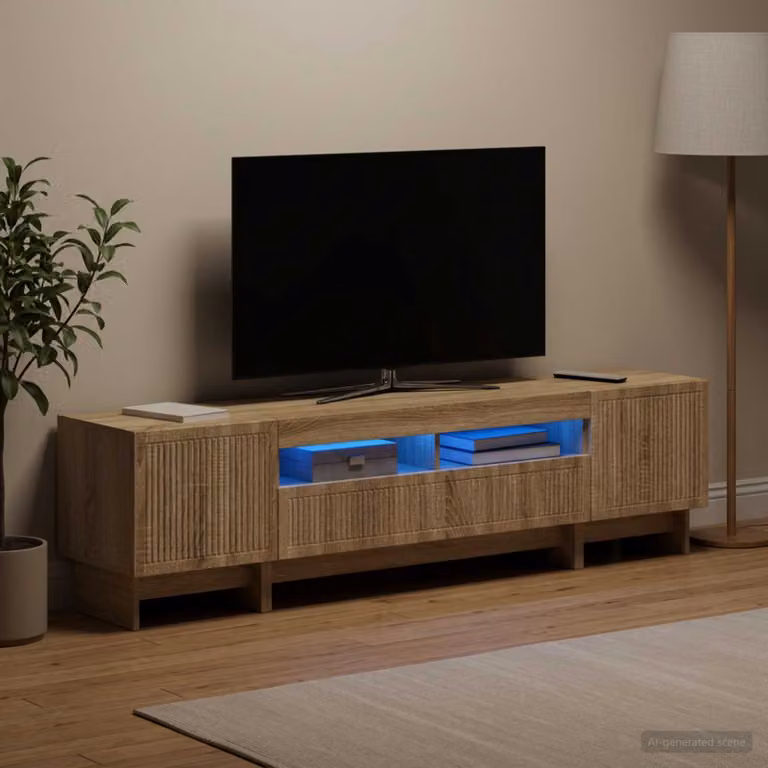 Mobile TV Stand vidaXL Moderno in Legno Rovere Sonoma Marrone con Illuminazione LED Integrata