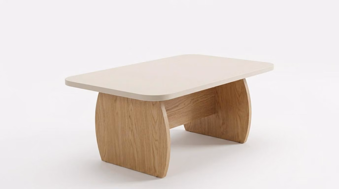 Tavolino moderno, beige, rettangolare, comodo e pratico, ideale per il soggiorno