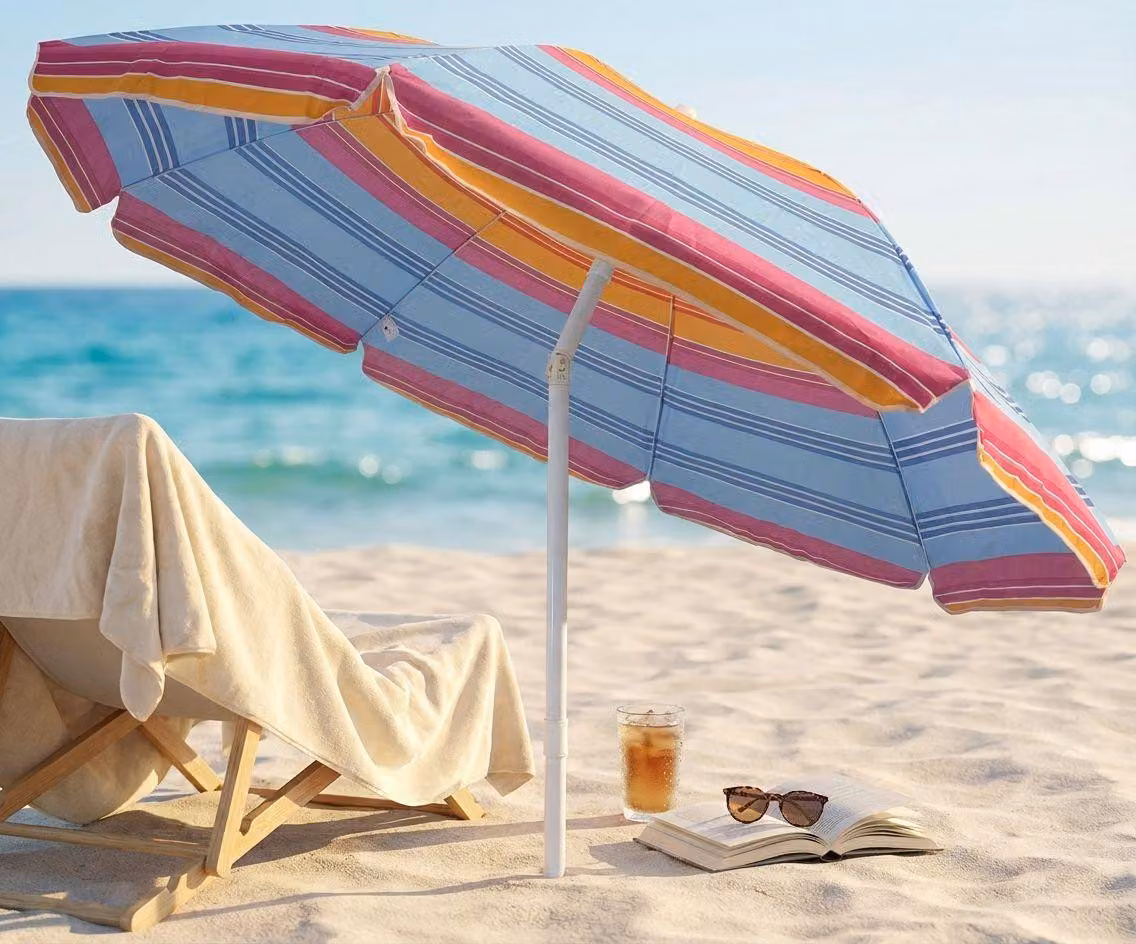Milani Home - ombrellone da spiaggia diametro 2 m, palo centrale in acciaio, telo TNT multicolor, inclinabile, protezione UV, per mare, piscina e campeggio