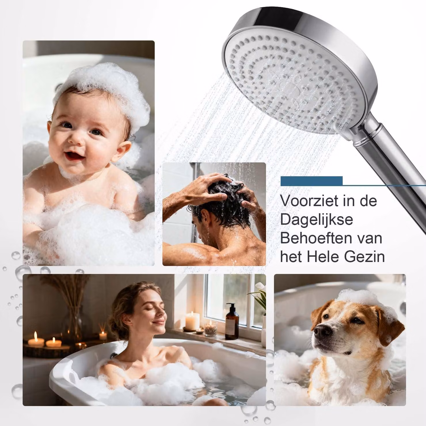 Doccia con tubo da 1,6 metri, diametro 13 cm, 6 getti, sistema di risparmio idrico, per bagno
