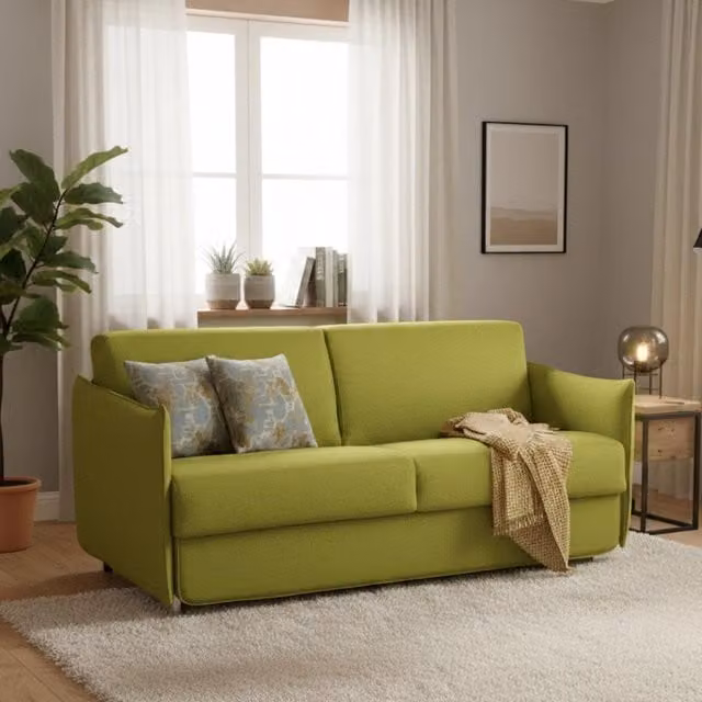 Divano Letto Verceia DMORA 2 Posti Sfoderabile Verde con Struttura in Legno e Funzione Contenitore L: 160 cm, P: 95 cm – 1