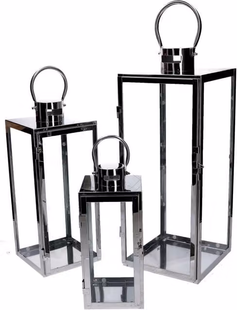 Set di 3 lanterne da tavolo Vacchetti in metallo argento per decorazioni natalizie moderne