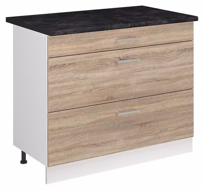 Mobiletto base per cucina Vicco R-Line Sonoma/Bianco 100 cm piano di lavoro Antracite, Model 71536