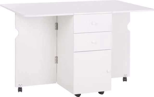 HOMCOM Tavolo da Cucina a Ribalta Bianco con 2 Cassetti e Armadietto, L: 120 cm, P: 80 cm, H: 75 cm
