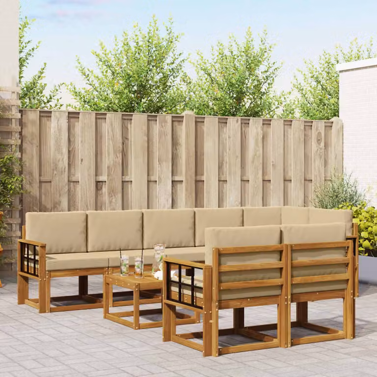 Set di divani da esterno vidaXL 9 pz in legno di acacia con tavolo da caffè, colore beige e marrone