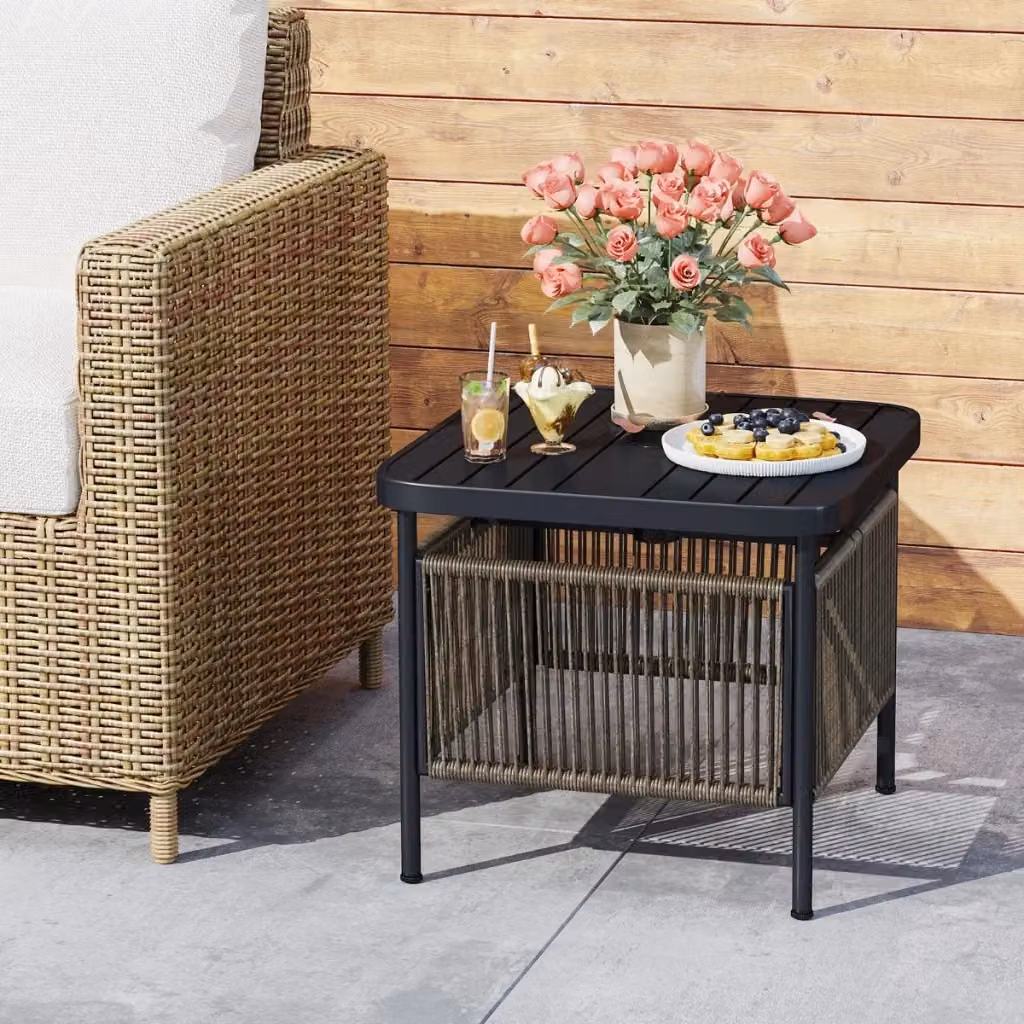 Tavolino da esterno Design Mania a 2 livelli in metallo nero opaco per giardino e terrazzo – 2