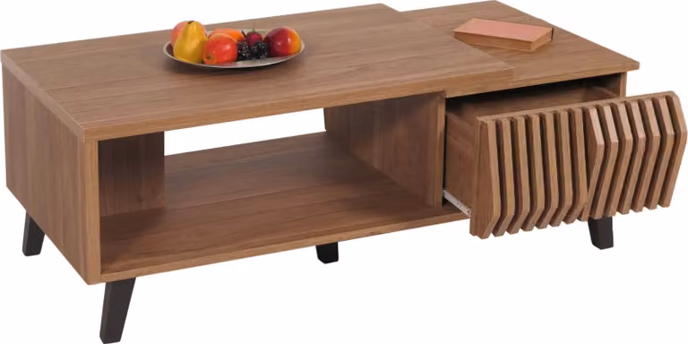 Tavolino HWC-M45, tavolino da salotto tavolino da divano, design 3D cassetti 44x120x65cm, marrone