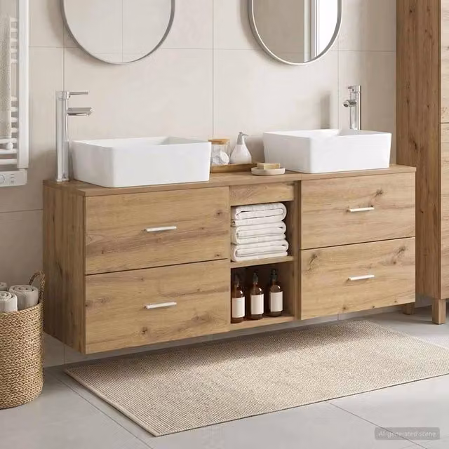 Set di Armadi da Bagno 3 pz Rovere Artigianale 136 x 35 x 80 cm 3405858