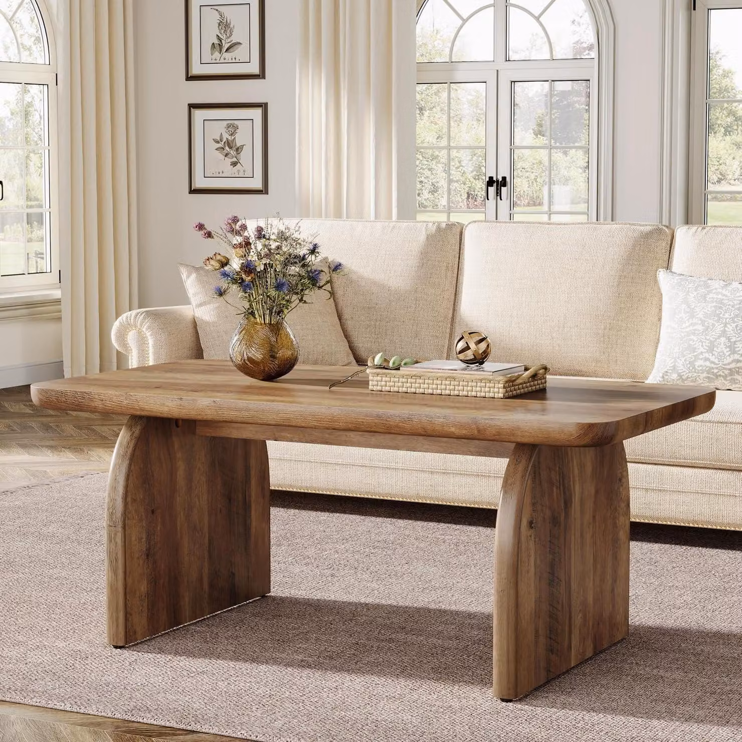 Tavolino rettangolare, effetto legno marrone, 120 cm, in MDF, stile rustico