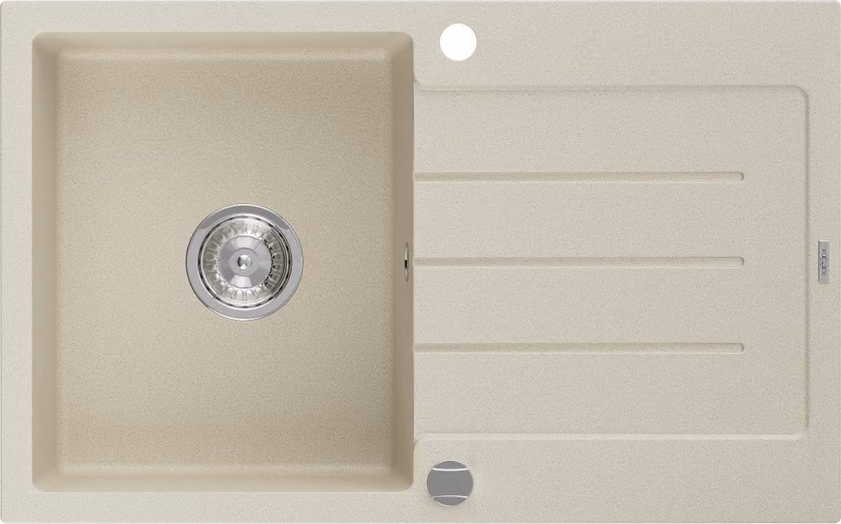 Mexen Bruno lavello in granito a una vasca con sgocciolatoio 795 x 495 mm, beige, sifone cromato - 6513791010-69