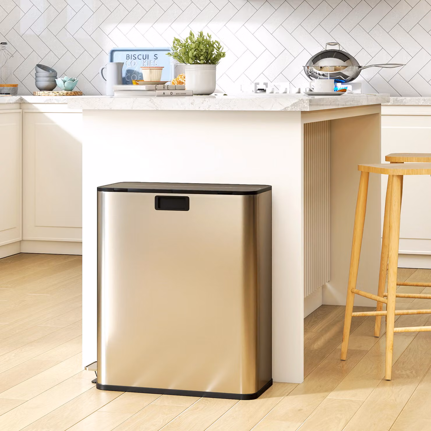 Pattumiera da cucina HOMCOM a pedale con coperchio soft-close e cestini interni rimovibili, Argento Lucido, L/P/H: 30 x 53,4 x 67 cm – 2
