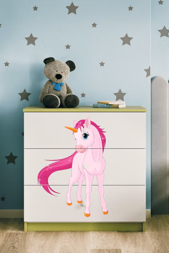Cassettiera per bambini unicorno nel colore verde Babydreams