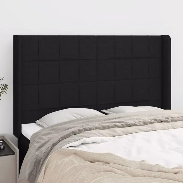 Testiera ad Orecchio-Testata con Orecchie Nera 147x16x118/128 cm in Tessuto 130691