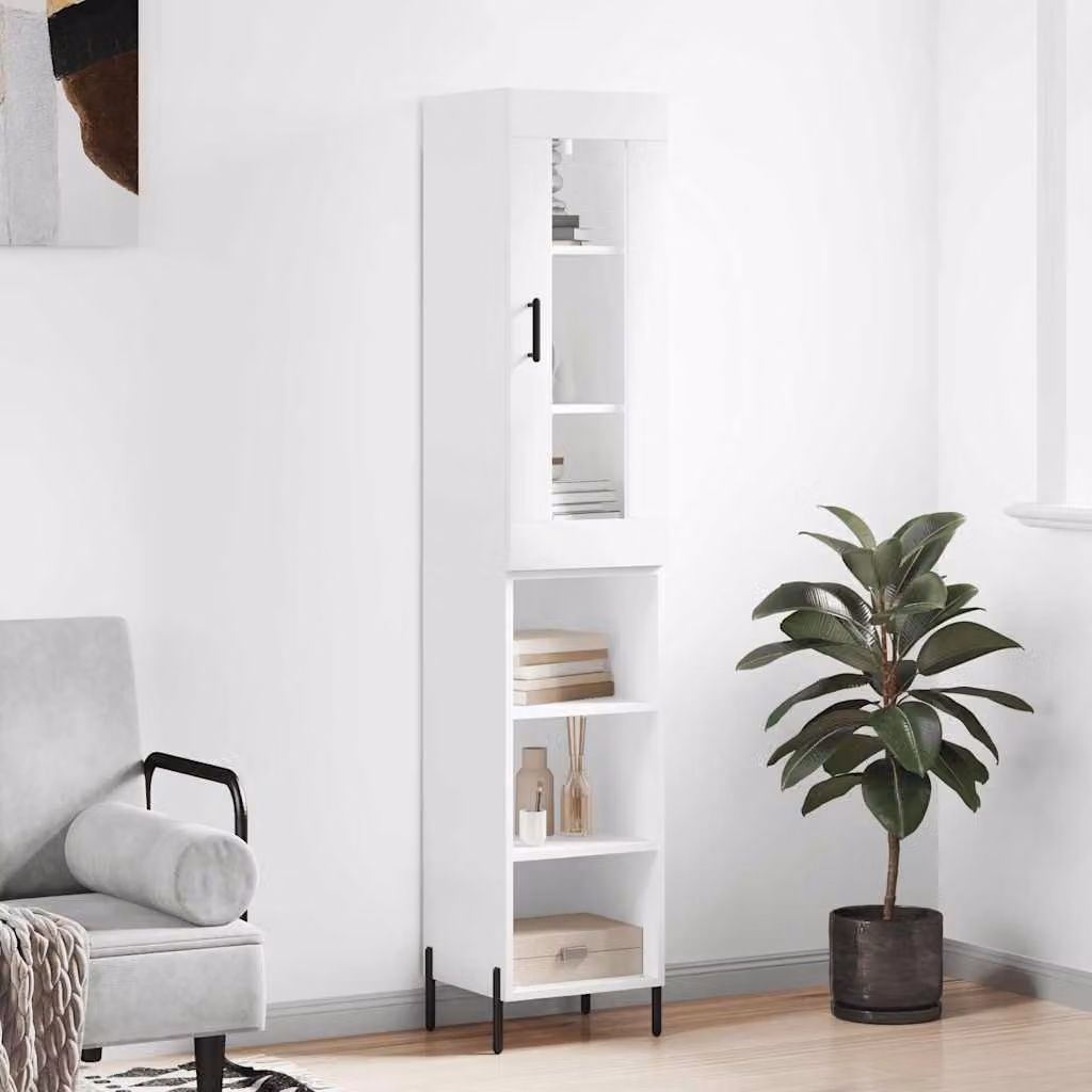 Credenza moderna vidaXL bianca con ante in vetro e legno, L/P/H: 34,5 x 34 x 180 cm