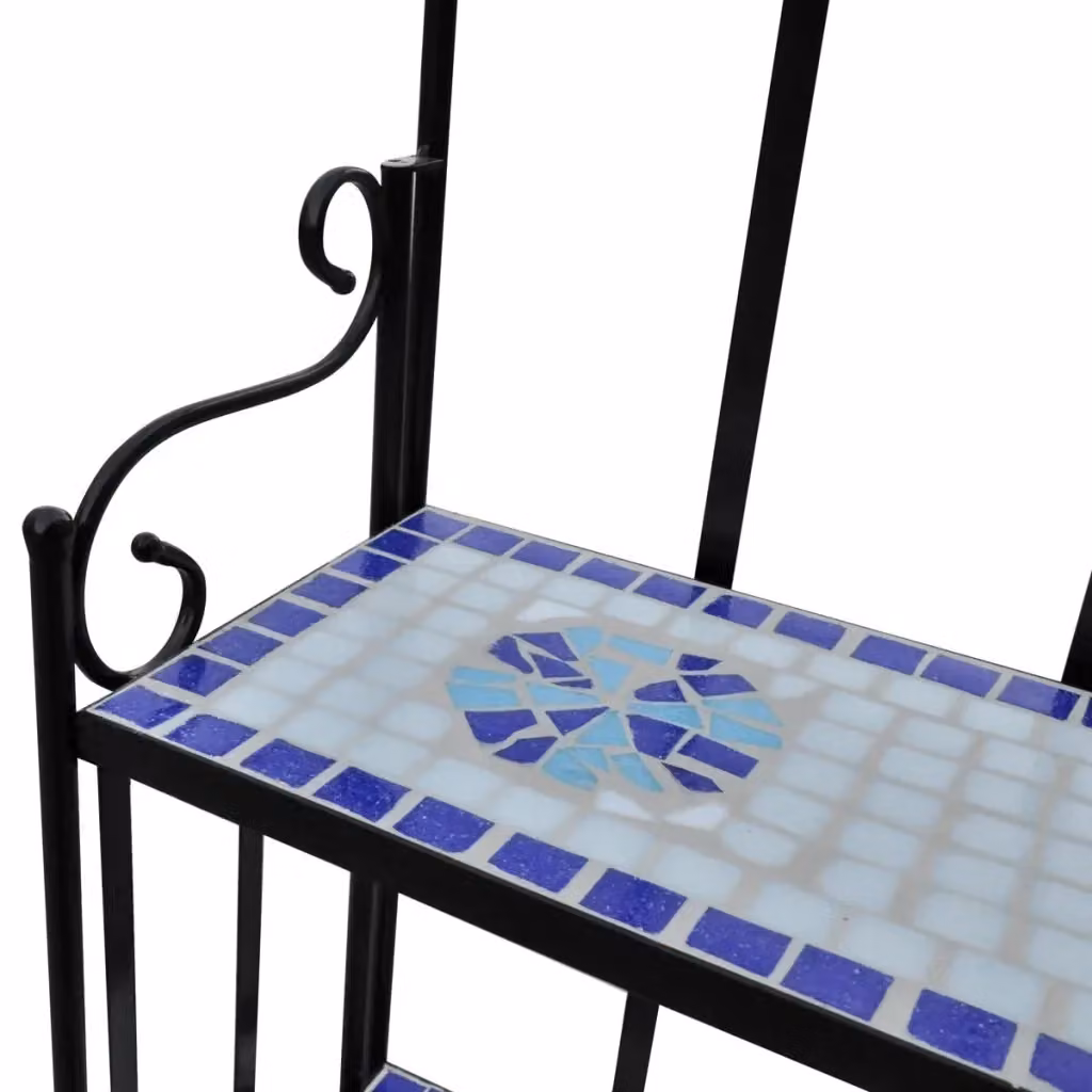 Piedistallo per piante vidaXL in ceramica e metallo con mosaico geometrico blu e bianco per giardino e balcone H: 115 cm, L: 58 cm, P: 30 cm – 2