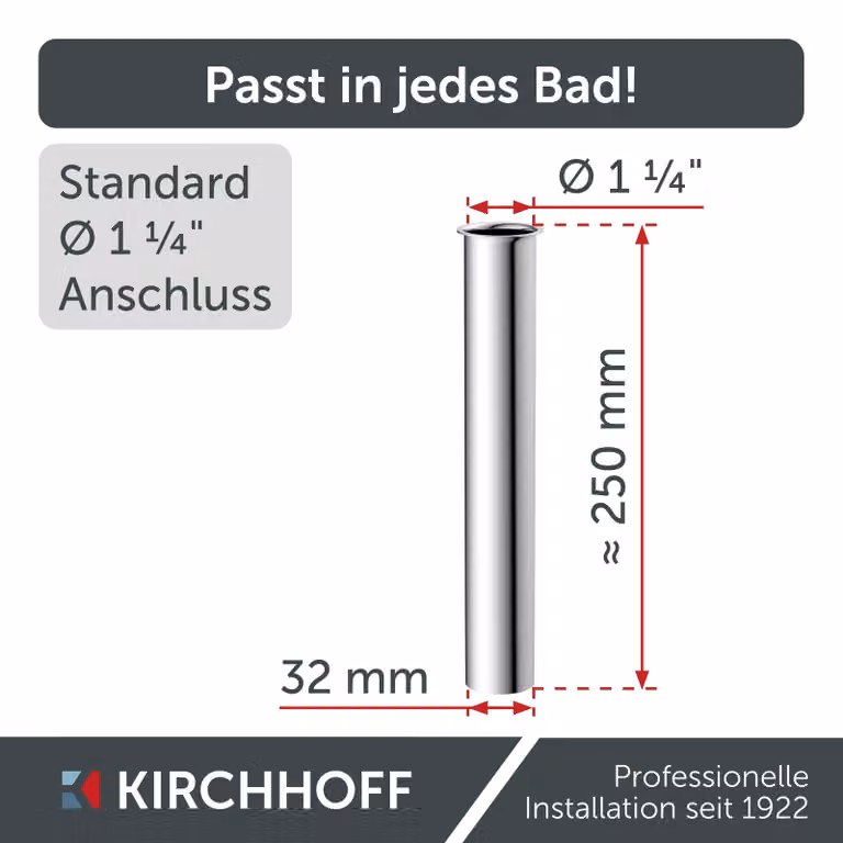 Tubo di immersione, cromato, 1 1/4" x 32 mm x 250 mm, per sifone