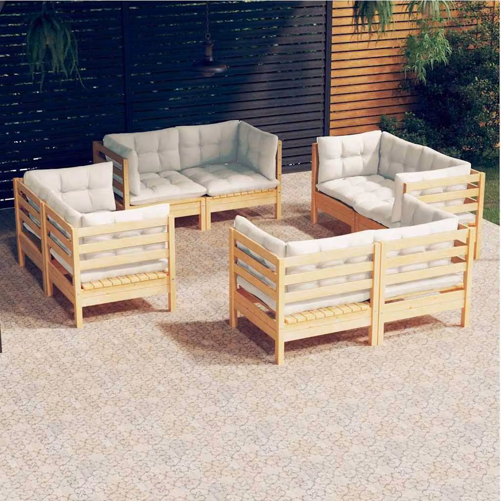 Set Salotto da Giardino vidaXL 8 pz in Legno di Pino con Cuscini Beige e Design Moderno a L