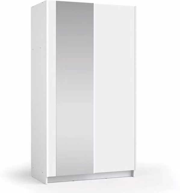 Armadio LYSIA 2 porte scorrevoli con specchio - 100 x 182 x 55 cm - Colore bianco