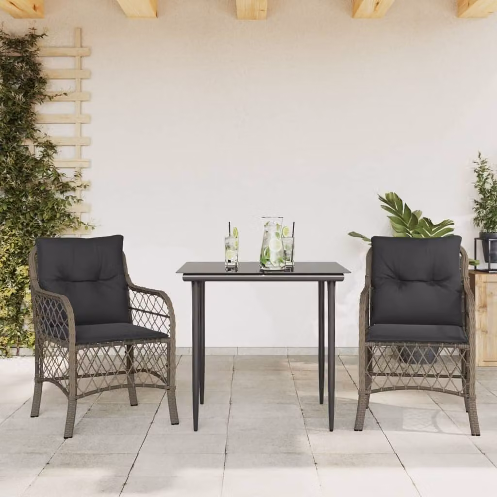 Maison Exclusive - Set da Bistrò 3 pz con Cuscini Grigio in Polyrattan