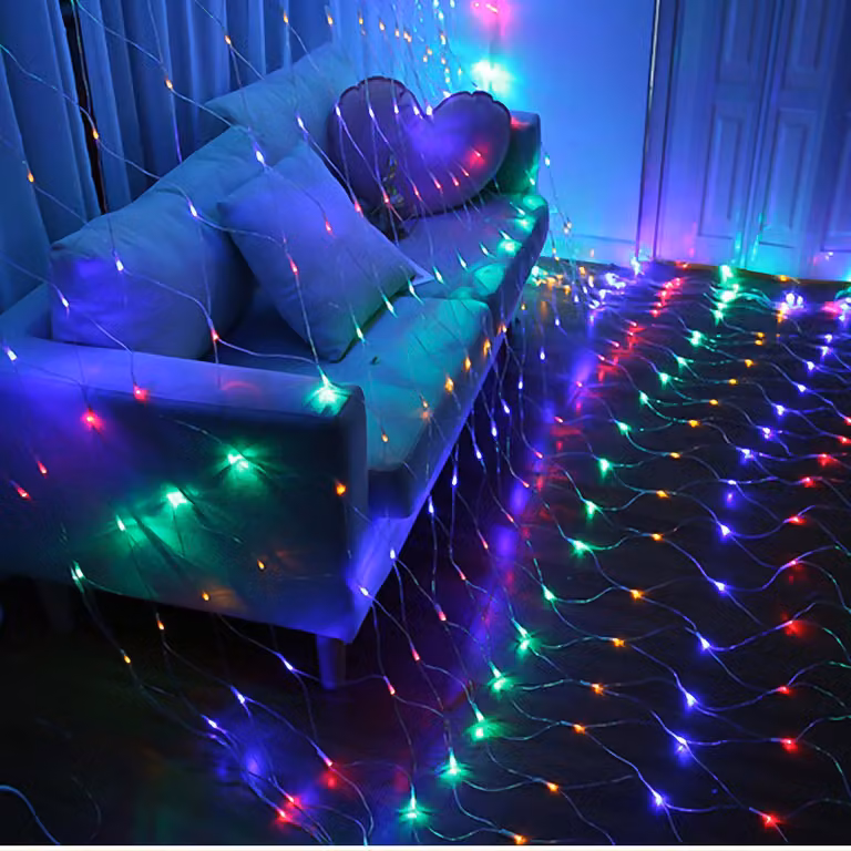 Catene luminose Ikodm, 300 LED, rete luminosa di 4,5 x 1,6 metri, multicolore, 31V, IP44, 8 modalità con memoria, illuminazione natalizia per esterni