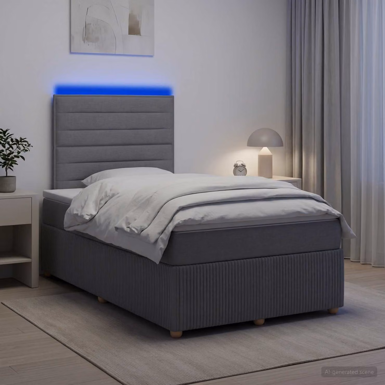 Letto Box Spring vidaXL con Materasso Ibrido e Illuminazione LED sotto il letto, Grigio e Bianco, L/P: 120 x 200 cm