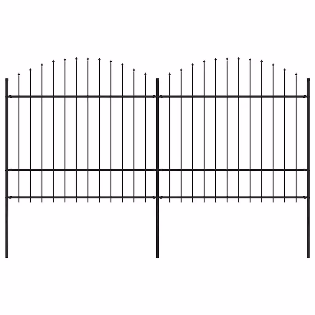 Recinzione da giardino vidaXL con punta a lancia in acciaio nero, L: 337 cm, H: 175 cm