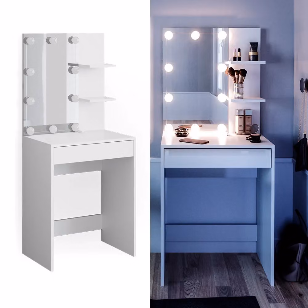 Tavolo da toeletta Vicco Isabelle Bianco lucido con illuminazione a LED L: 140 cm, P: 40 cm, H: 60 cm – 2