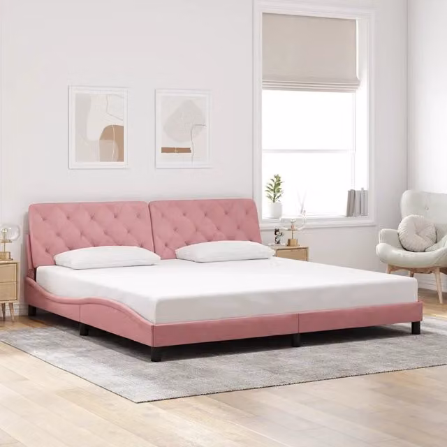 Giroletto senza Materasso-Struttura Letto Rosa 200x200 cm in Velluto