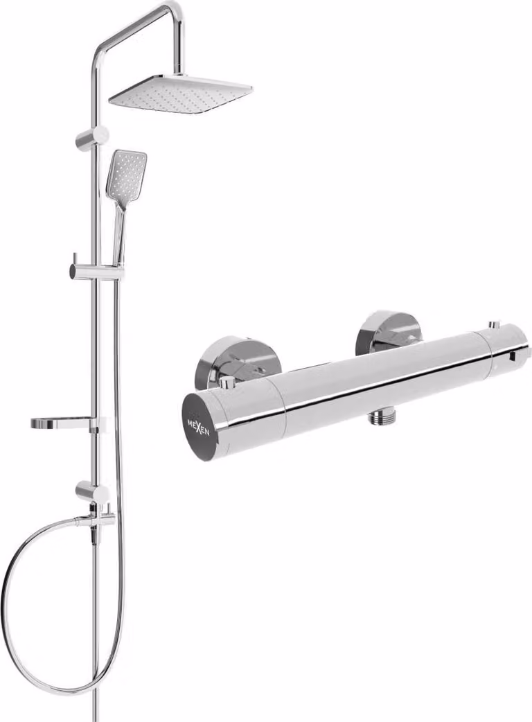 Mexen Sven set doccia esterno con soffione e miscelatore doccia termostatico Kai, cromo - 77100262-00