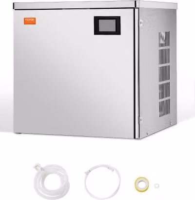Testa di macchina per ghiaccio commerciale Vevor in acciaio inox color argento, modulare con funzione autopulente e produzione di cubetti di ghiaccio