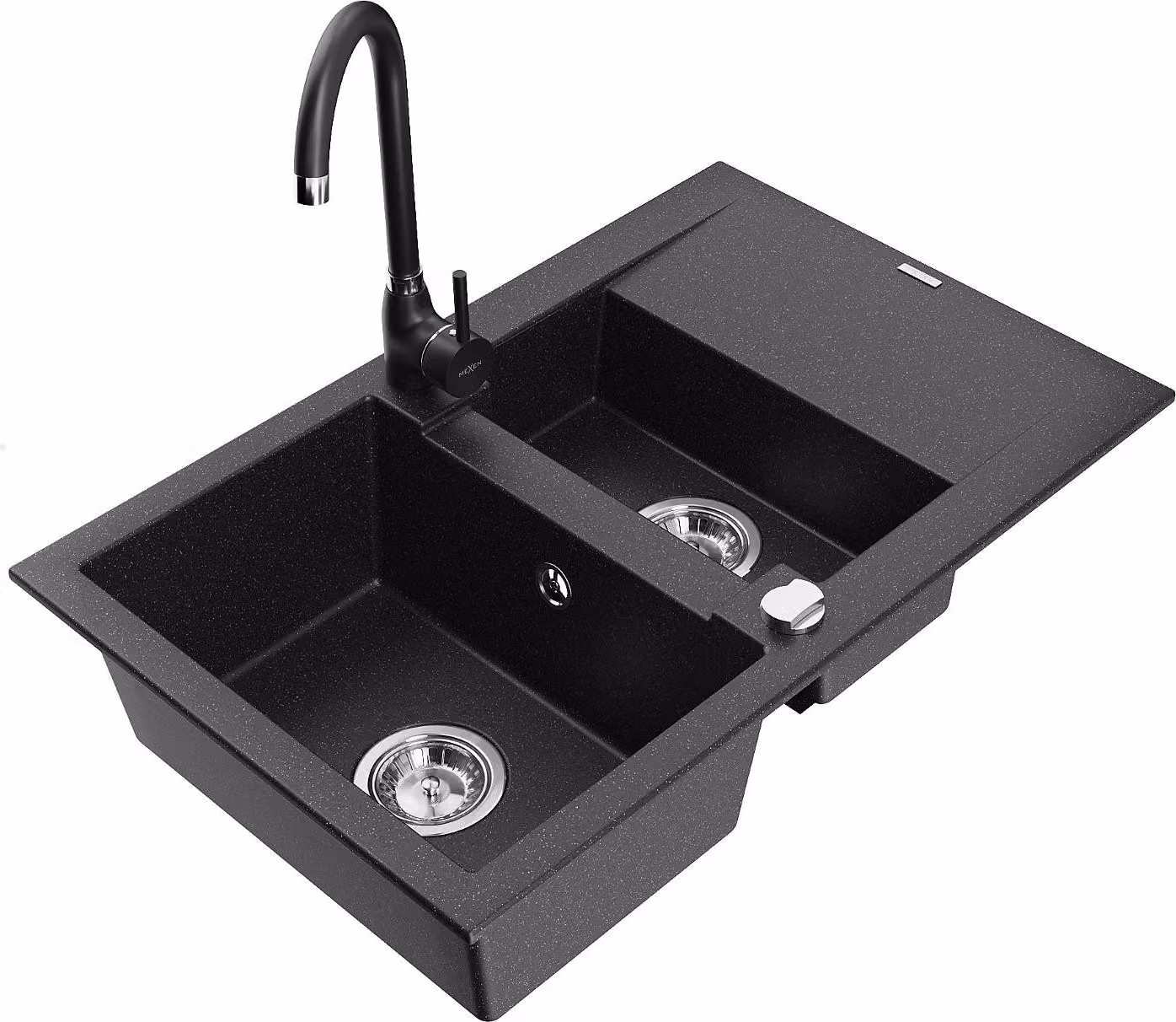 Mexen Gaspar lavello in granito 1,5 vasche con scolapiatti e miscelatore Telma, nero/argento - 6507-73-670200-70