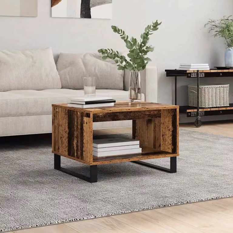 vidaXL Tavolino da salotto rettangolare in legno e metallo marrone L: 60 cm, P: 50 cm, H: 40 cm