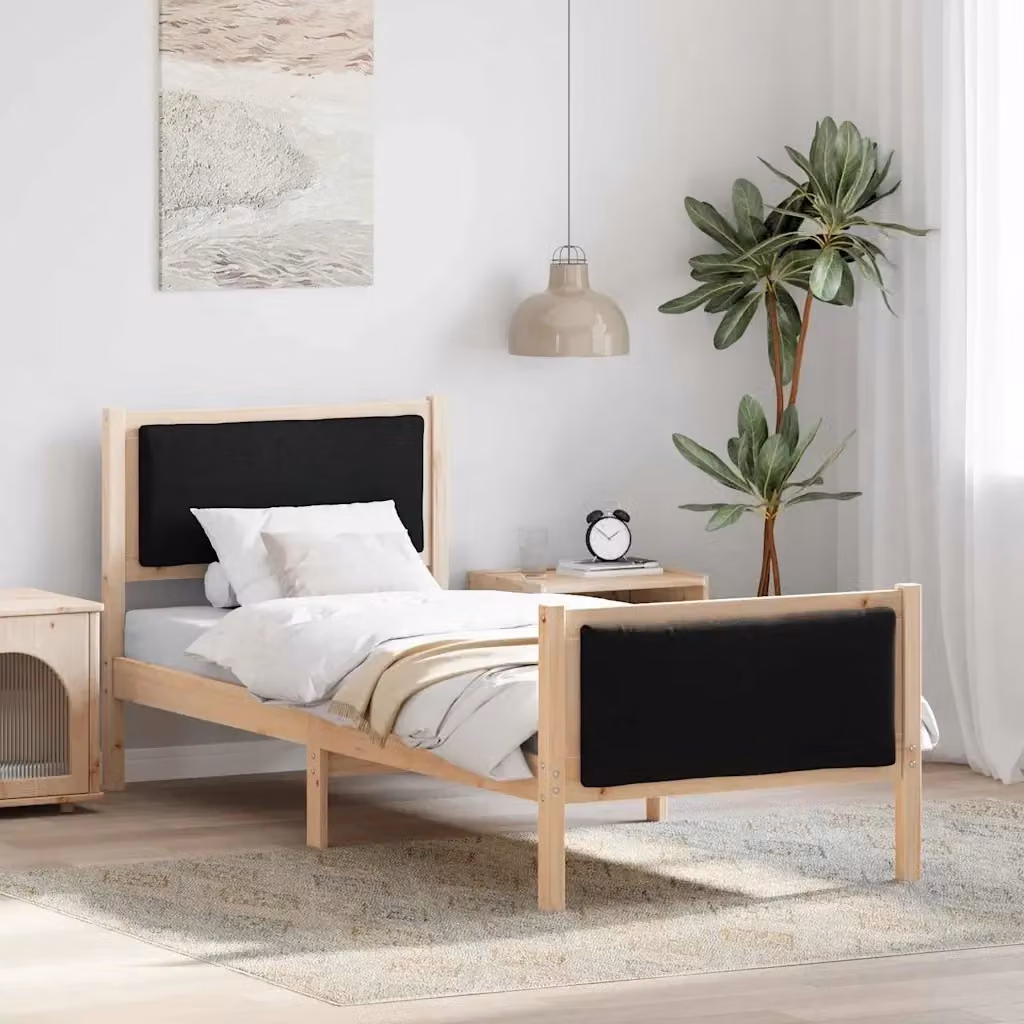 Letto singolo moderno DESIGN IN con testiera in tessuto nero e struttura in legno di pino L/P/H: 200 x 80 cm – 2