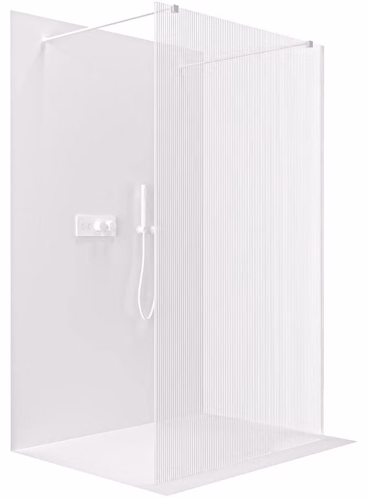 CERANO - Box doccia Walk-in Onyx Duo L/P - 8 mm - montante squadrato - bianco opaco, vetro rigato - 150x200 cm