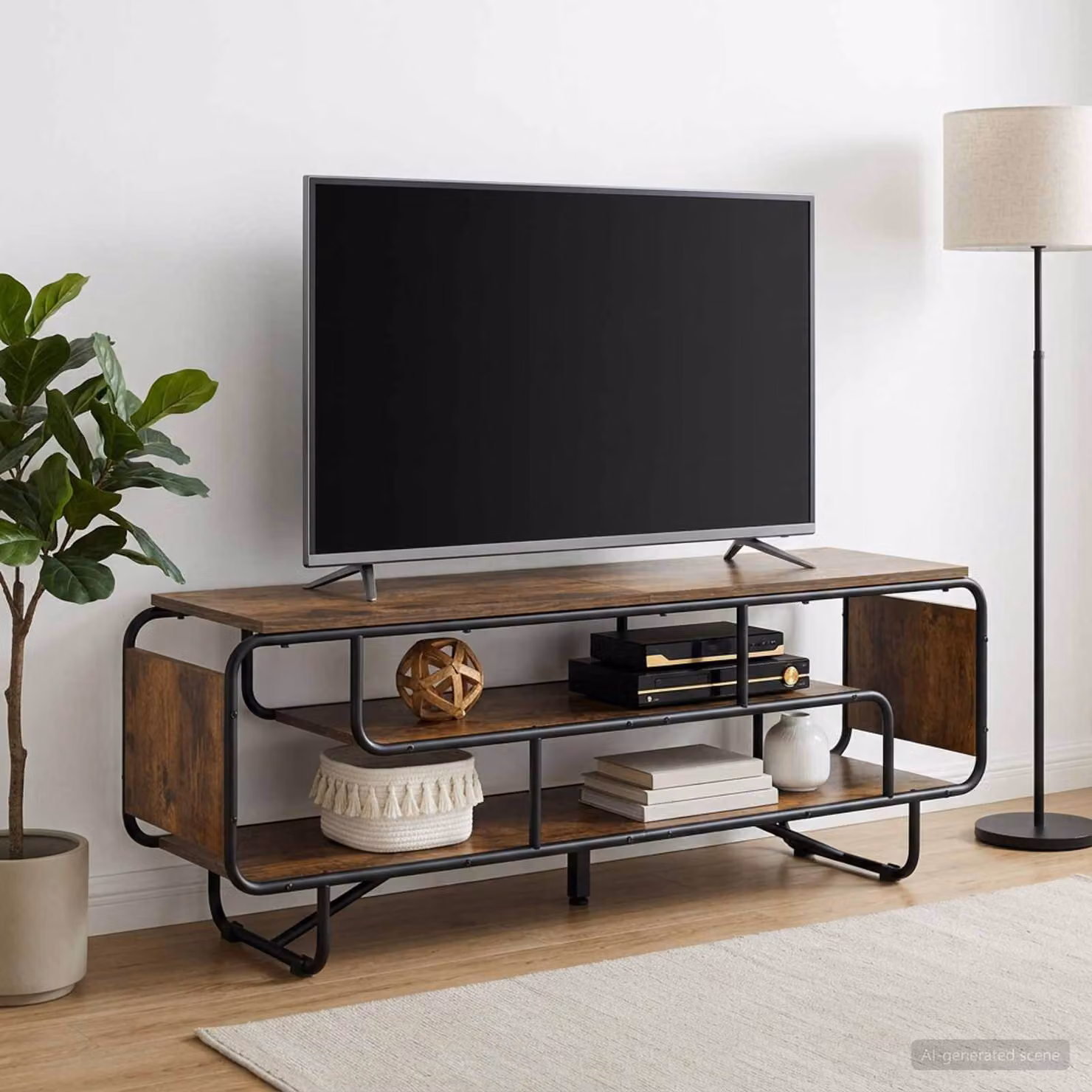 Supporto TV vidaXL in stile industriale, Rovere Fumo, L: 140 cm, P: 36 cm, H: 45 cm