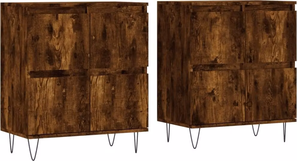 Credenze 2 pz Rovere Fumo in Legno Multistrato