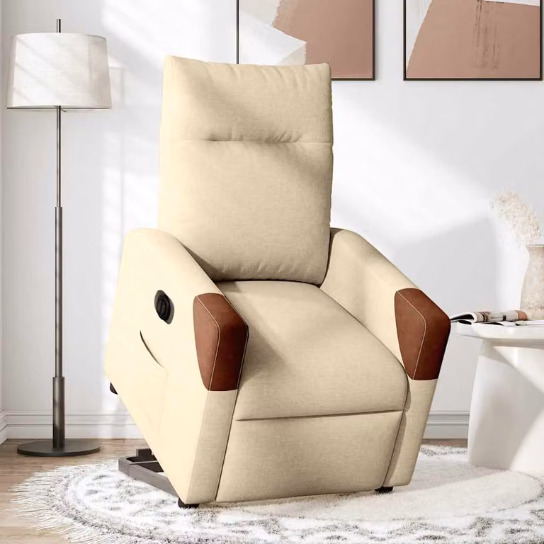vidaXL Poltrona Alzapersona Reclinabile Elettrica Crema in Tessuto