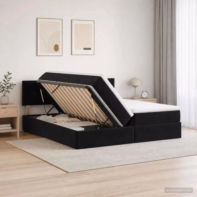 Letto con Contenitore e Testiera Moderno vidaXL in Nero, L/P/H: 200 x 200 x 88 cm – 1
