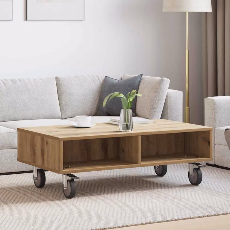 Tavolino con ruote vidaXL in legno rovere marrone L 90 cm x P 50 cm x H 30 cm