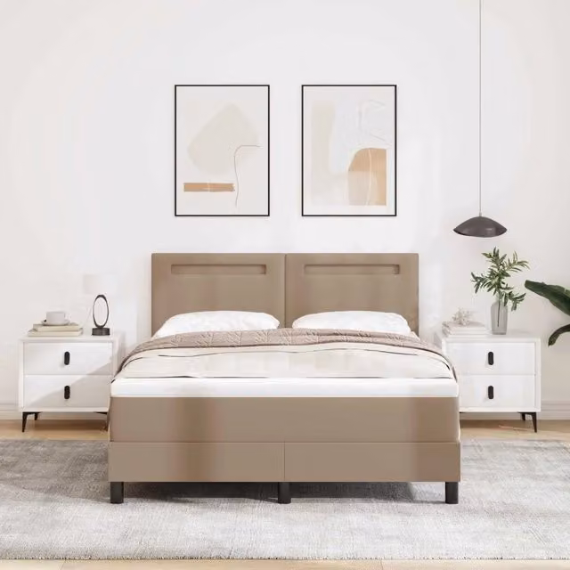 Letto a molle moderno vidaXL in pelle sintetica beige con molle a tasche L/P: 160 x 200 cm