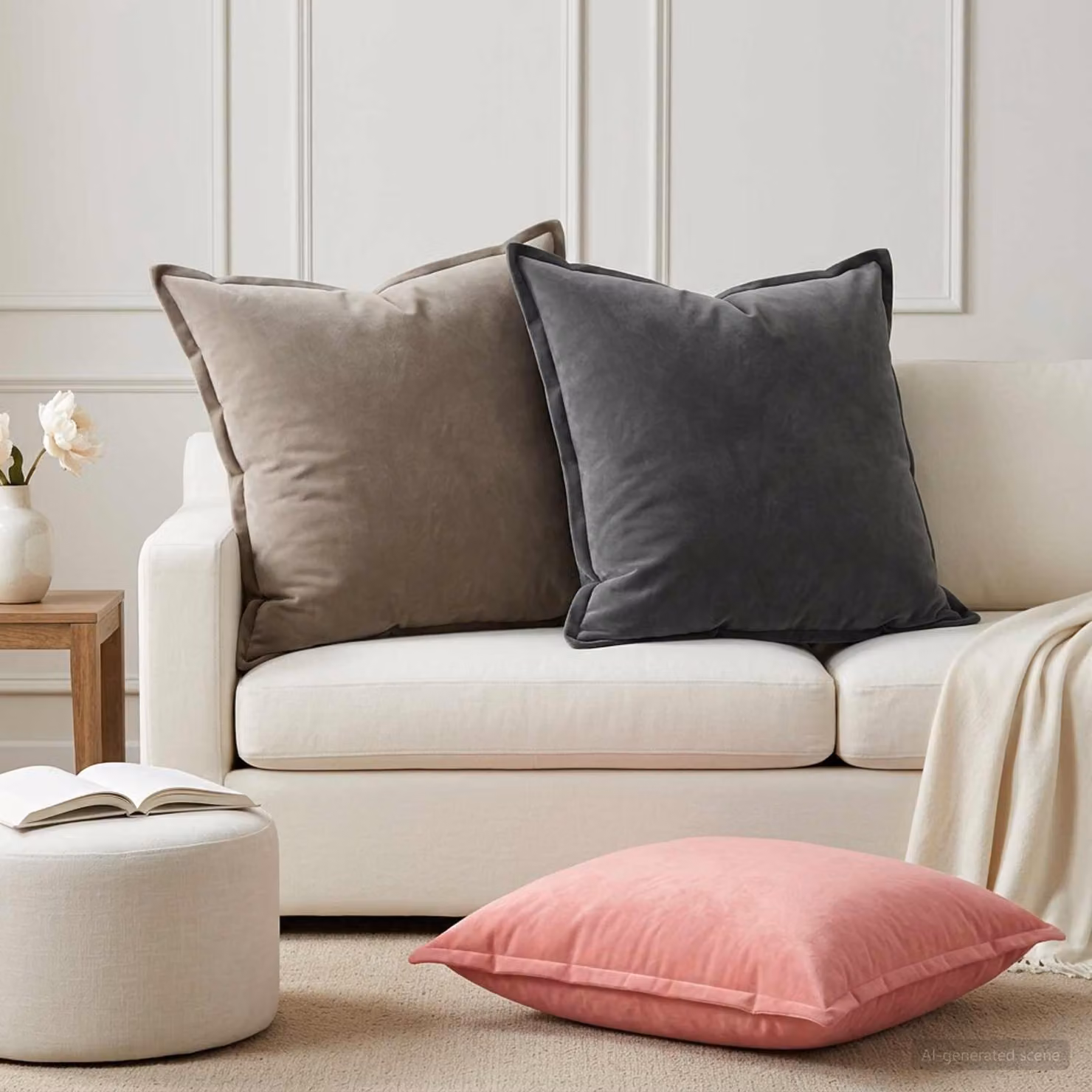 Set di 2 federe vidaXL HOUTEN in velluto rosa, L 65 cm x P 65 cm