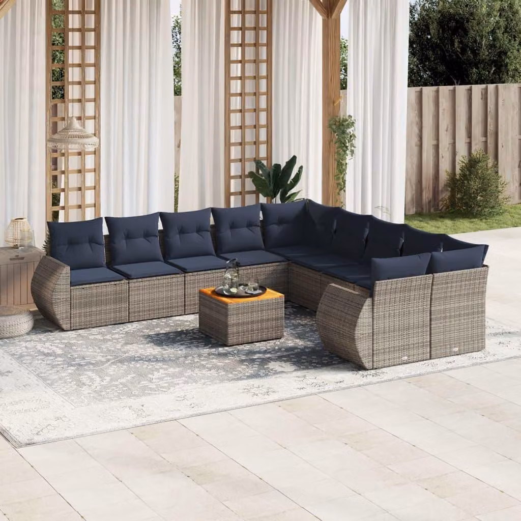 Maison Exclusive - Set da giardino 11 pezzi con cuscini, grigio, polyrattan