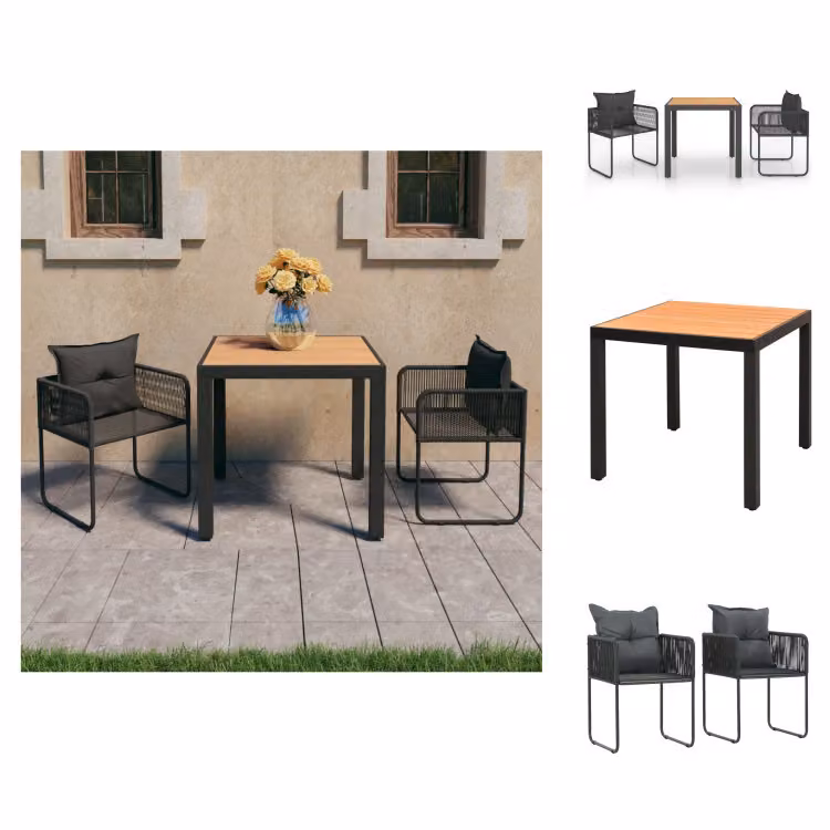vidaXL Set da pranzo da giardino 3 pezzi in rattan PVC nero e marrone - Set di mobili da giardino