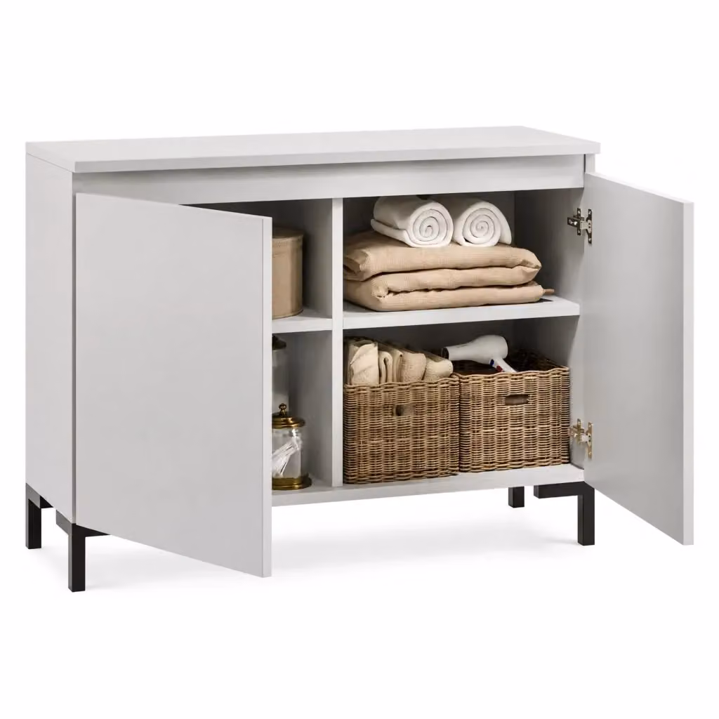 Madia Mimakasa DMORA con 2 ripiani, credenza moderna in stile Made in Italy, Grigio Chiaro, L: 100 cm, P: 37 cm, H: 75 cm – 2