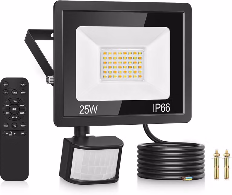 Faretto LED da esterno, 25 W, dimmerabile, 2100 Lm, grado di protezione IP66, con telecomando
